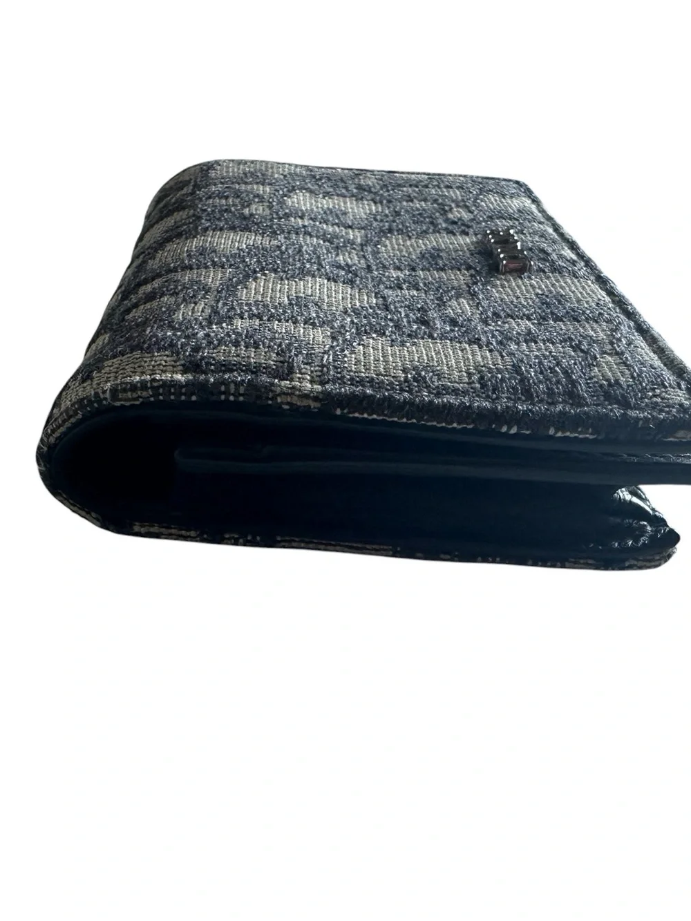 Christian Dior Oblique Jacquard Business Card Holder Compact Wallet Navy Beige